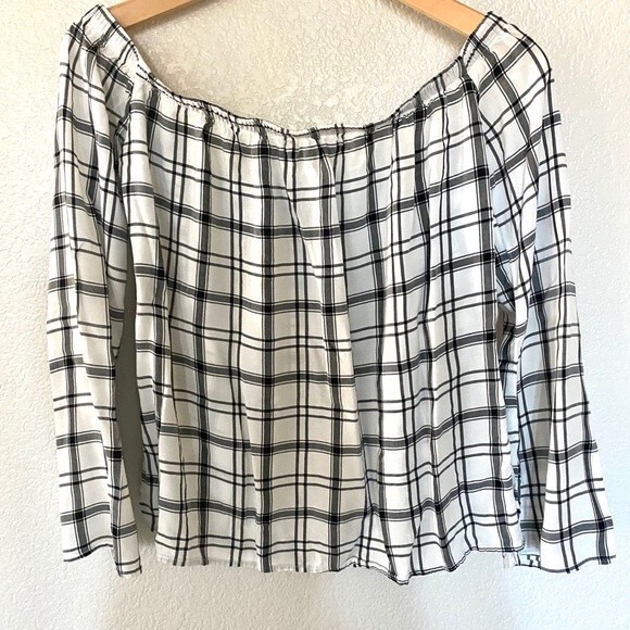 Anthropologie Cloth & Stone Plaid  Off Shoulder XS Top Blouse - Picture 3 of 5